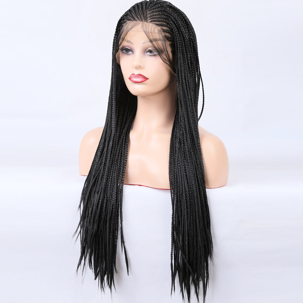Perruque Front Lace Tressée - Cheveux Noires - Perruque Box Braid Synthétique Longue