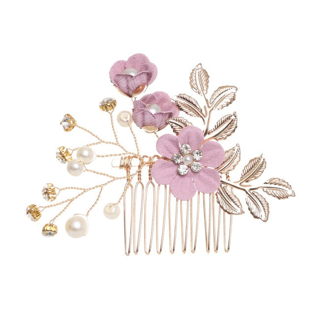 Peignes à cheveux de luxe à fleurs accessoires de cheveux de mariage, feuilles d'or,
