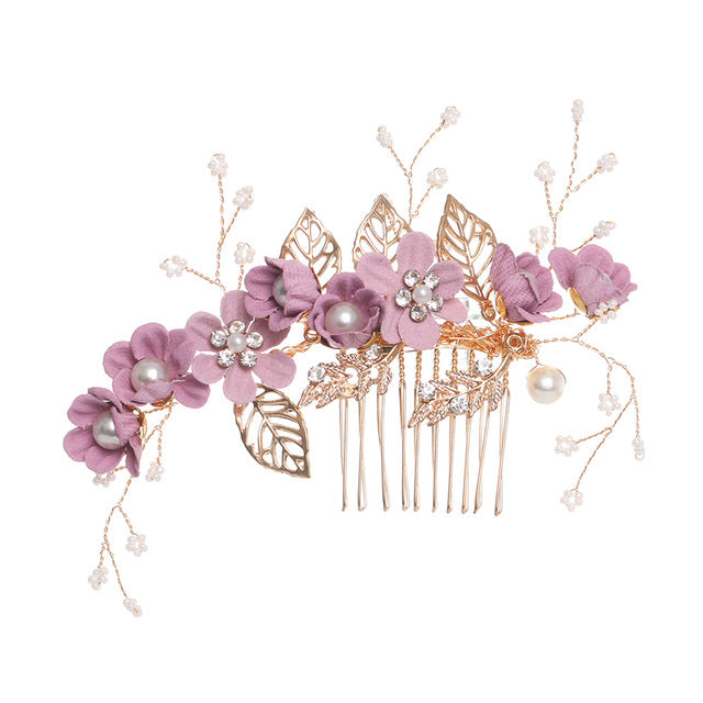 Peignes à cheveux de luxe à fleurs accessoires de cheveux de mariage, feuilles d'or,