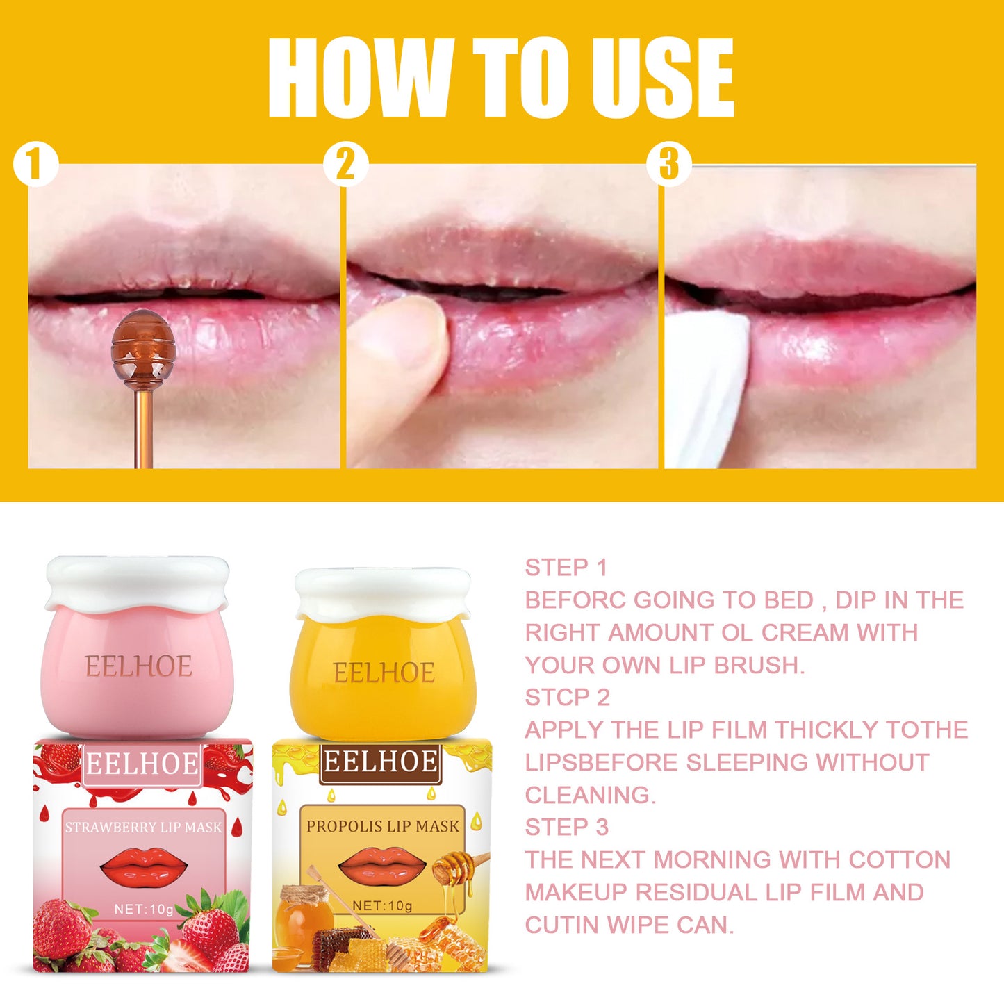 Strawberry Honey Lip Mask With Lip Brush Moisturizing Lip Mask Desalt Lip Color Moisturize Light Lip Lines Are Not Greasy And Easy To Absorb eprolo