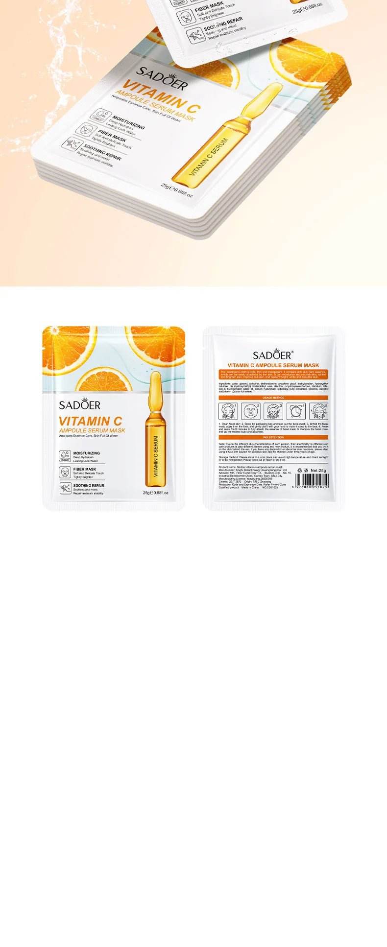 10pcs Vitamine C Masque Visage Soin du visage Hydratant - Afrotix