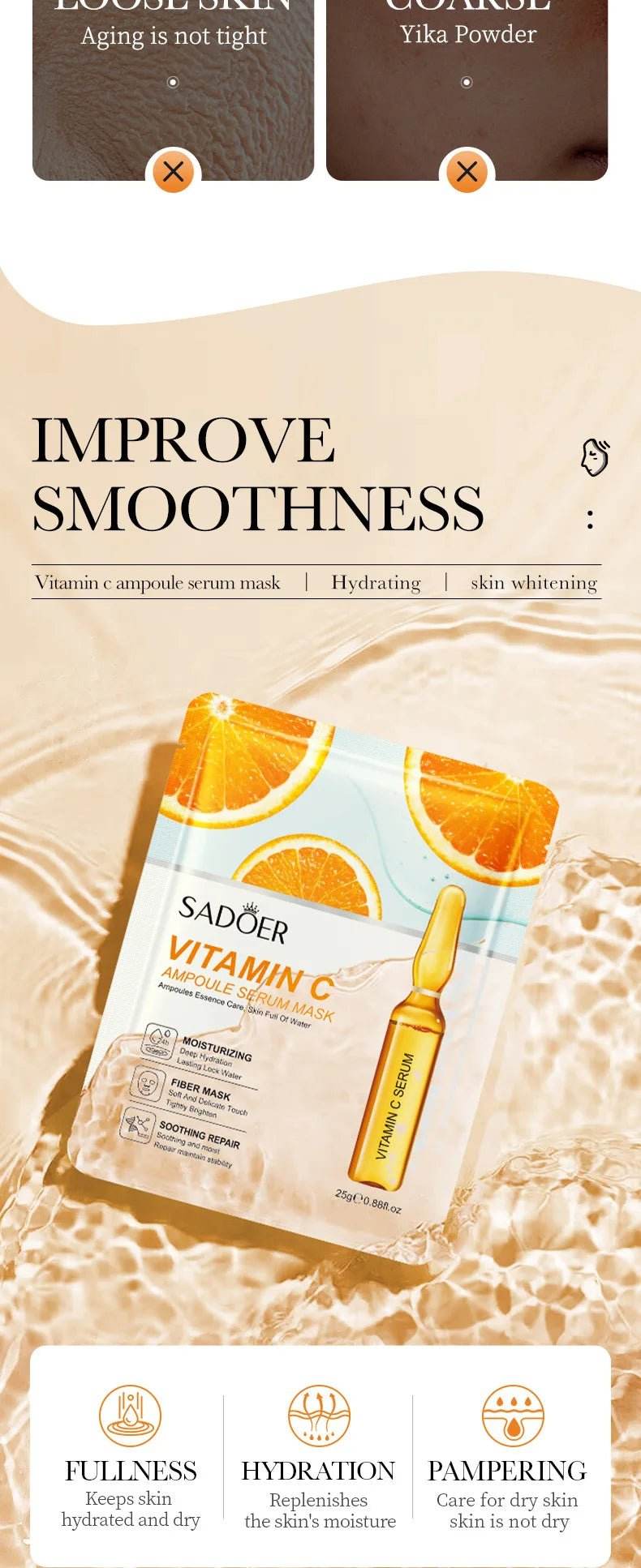 10pcs Vitamine C Masque Visage Soin du visage Hydratant - Afrotix