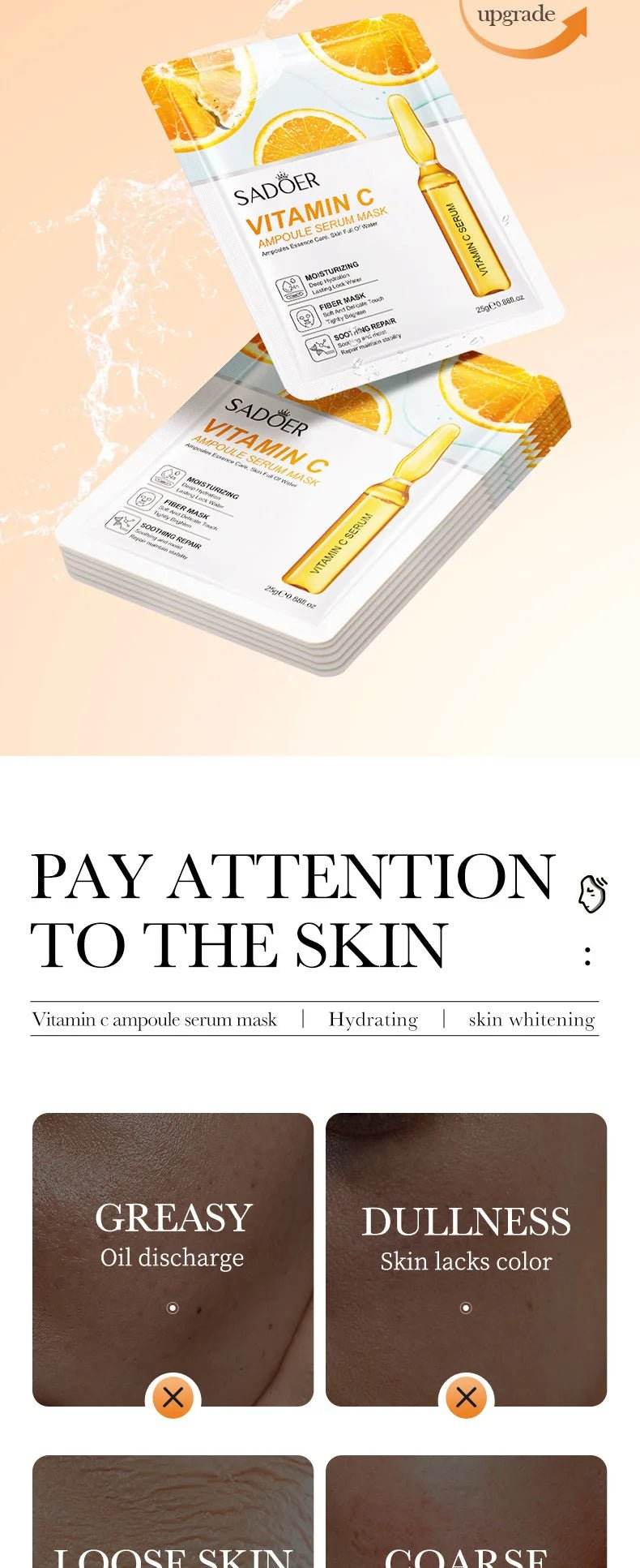 10pcs Vitamine C Masque Visage Soin du visage Hydratant - Afrotix