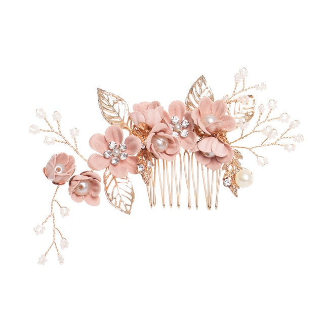 Peignes à cheveux de luxe à fleurs accessoires de cheveux de mariage, feuilles d'or,