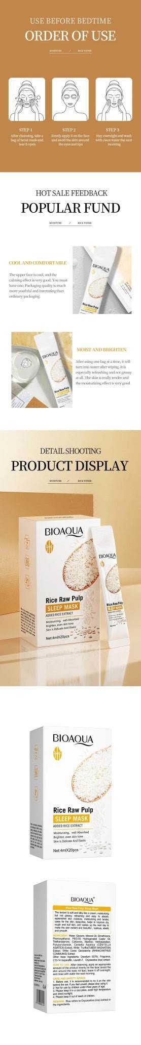 20pcs Masques de Sommeil Éclaircissant Raffermissant Hydratant à la pulpe de riz brut, - Afrotix