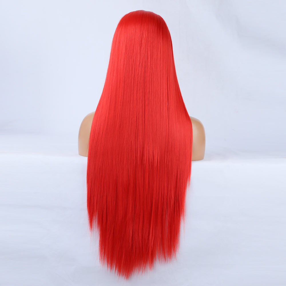 Ladies Red Wig Front Lace Large Lace Ladies Chemical Fiber Wig Headgear Lace wigs Long Straight Hair eprolo