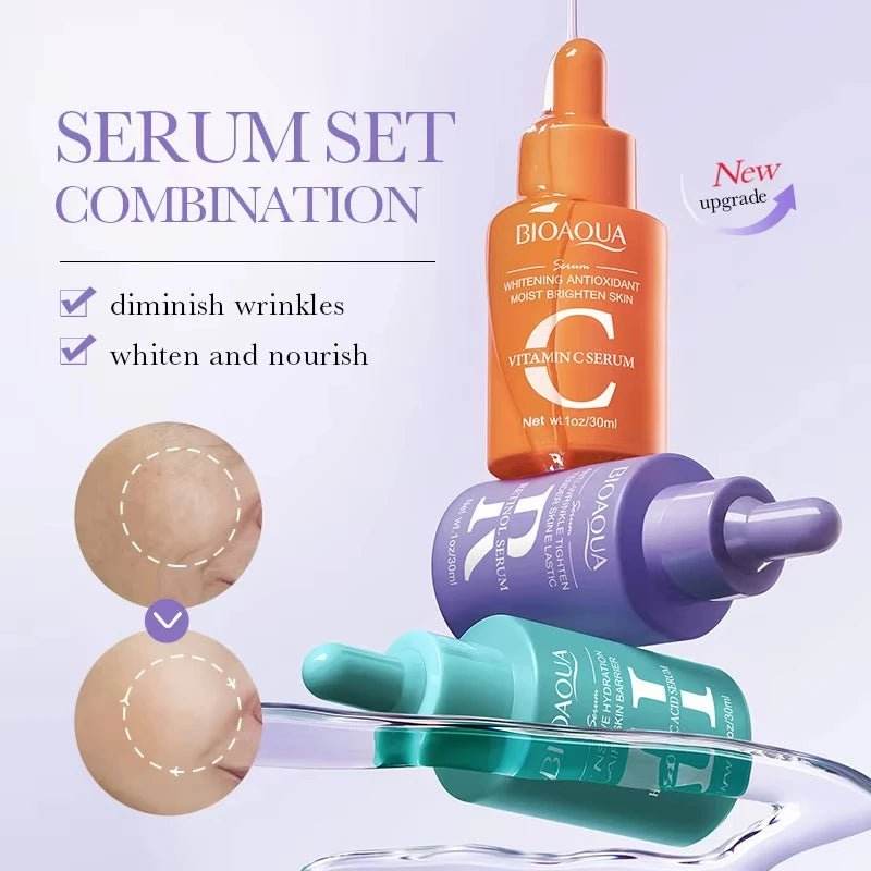 3 sérums pour le visage combinant vitamine C, rétinol et acide hyaluronique, - Afrotix