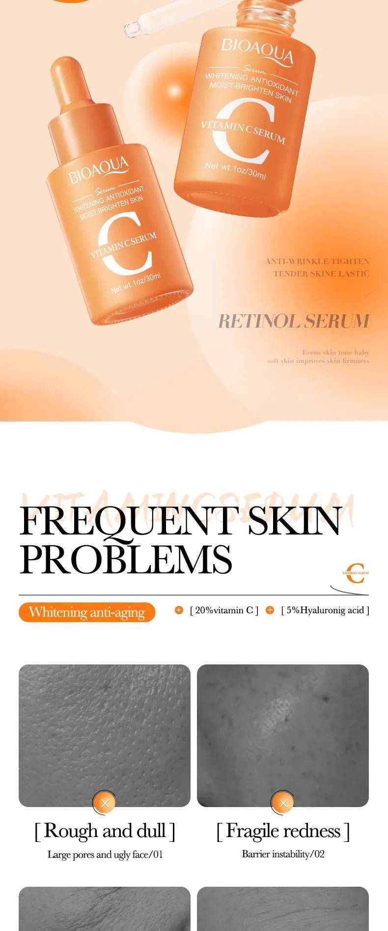 3 sérums pour le visage combinant vitamine C, rétinol et acide hyaluronique, - Afrotix