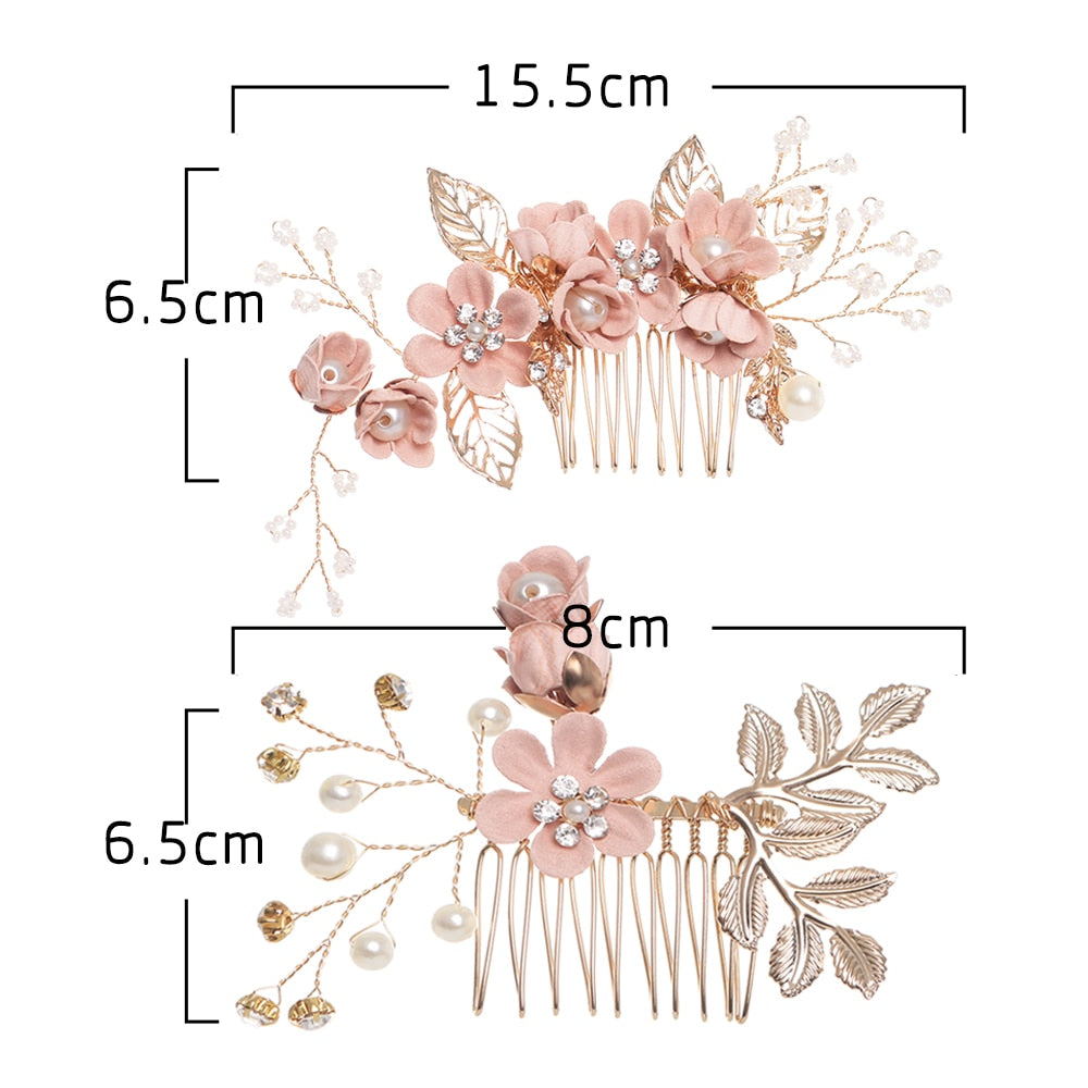 Peignes à cheveux de luxe à fleurs accessoires de cheveux de mariage, feuilles d'or,