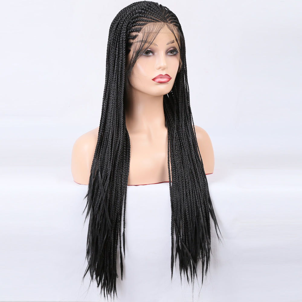 Perruque Front Lace Tressée - Cheveux Noires - Perruque Box Braid Synthétique Longue