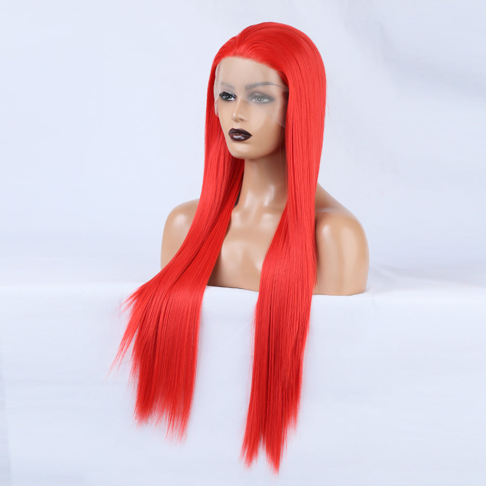 Ladies Red Wig Front Lace Large Lace Ladies Chemical Fiber Wig Headgear Lace wigs Long Straight Hair eprolo
