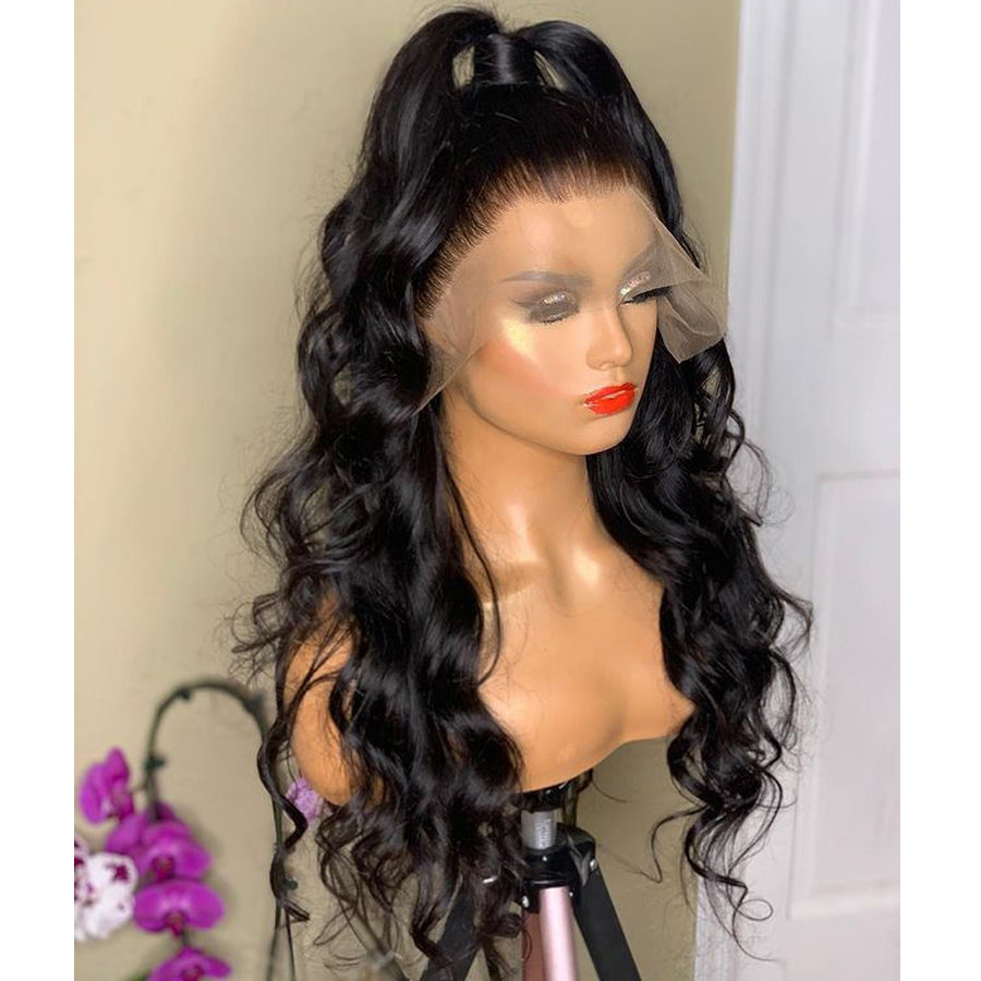 Wig Natural Transition Wig Black Big Wave Chemical Fiber Front Lace Long Curly Hair High Temperature Silk Headgear eprolo