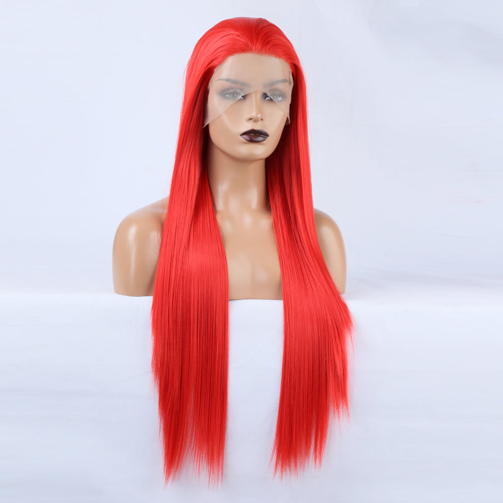 Ladies Red Wig Front Lace Large Lace Ladies Chemical Fiber Wig Headgear Lace wigs Long Straight Hair eprolo