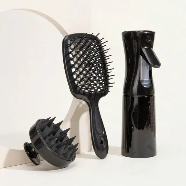 Hollow Comb Set With Spray Bottle 200ml Hair Care Product Set Silicone Shampoo Head Scalp Massage Brush eprolo