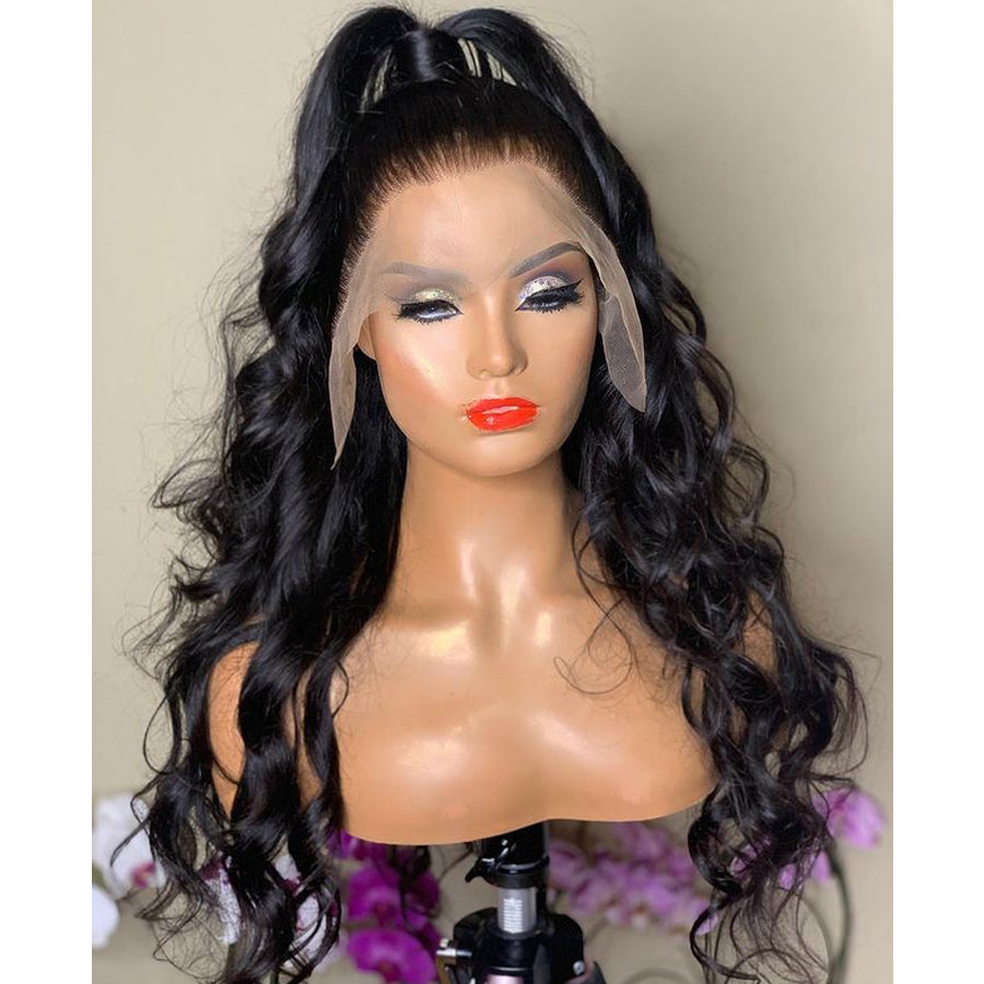 Wig Natural Transition Wig Black Big Wave Chemical Fiber Front Lace Long Curly Hair High Temperature Silk Headgear eprolo