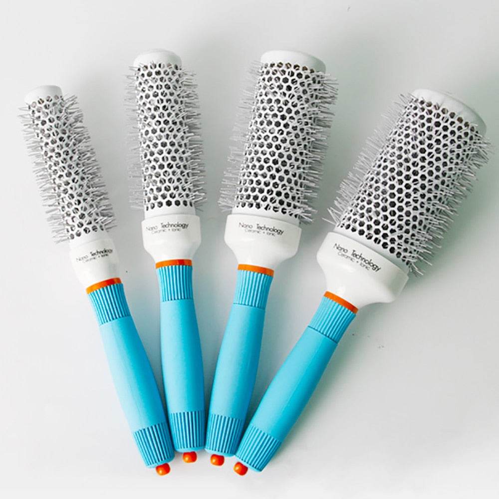 Brosse à Cheveux Professionnelle Ronde Bleue – Brosse Céramique Ionique pour Coiffure Salon - Afrotix