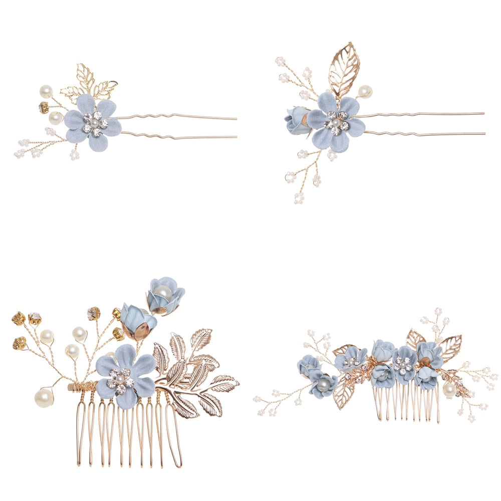 Peignes à cheveux de luxe à fleurs accessoires de cheveux de mariage, feuilles d'or,