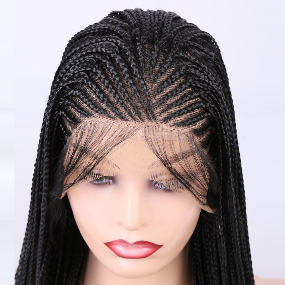 Perruque Front Lace Tressée - Cheveux Noires - Perruque Box Braid Synthétique Longue