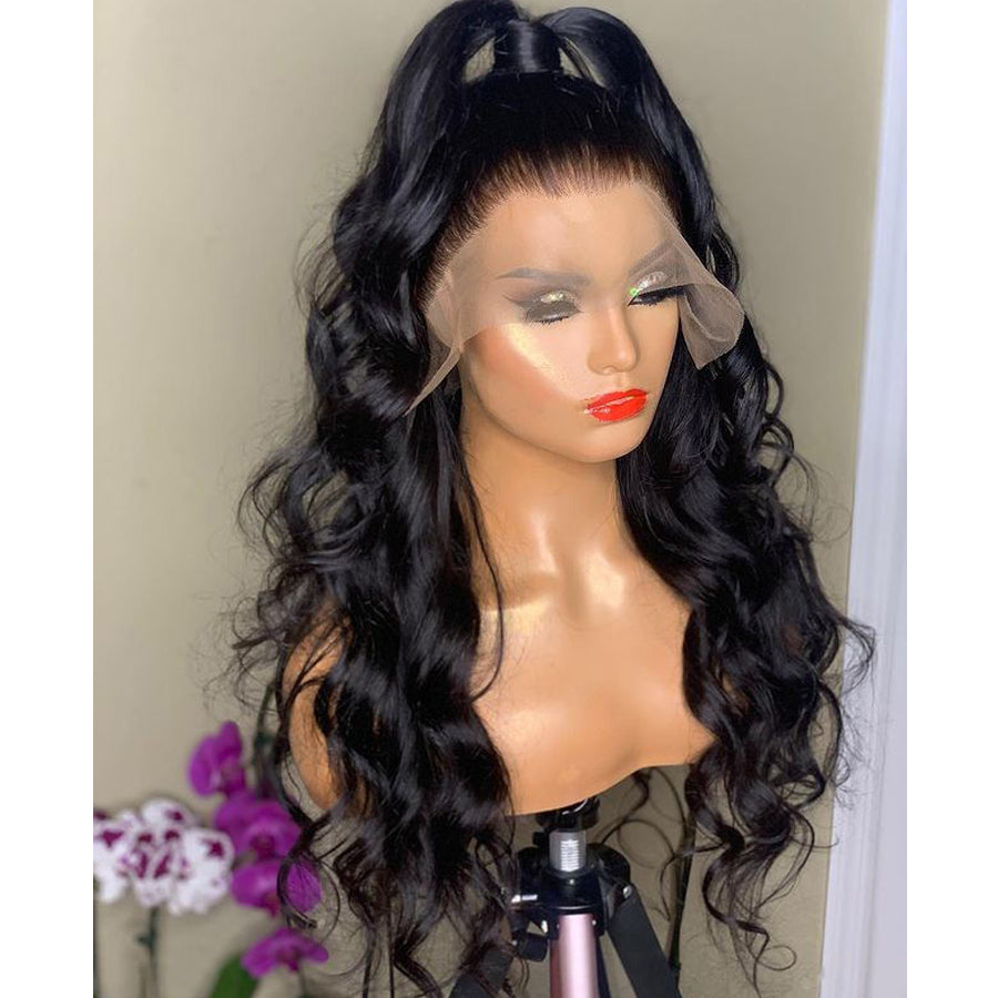 Wig Natural Transition Wig Black Big Wave Chemical Fiber Front Lace Long Curly Hair High Temperature Silk Headgear eprolo