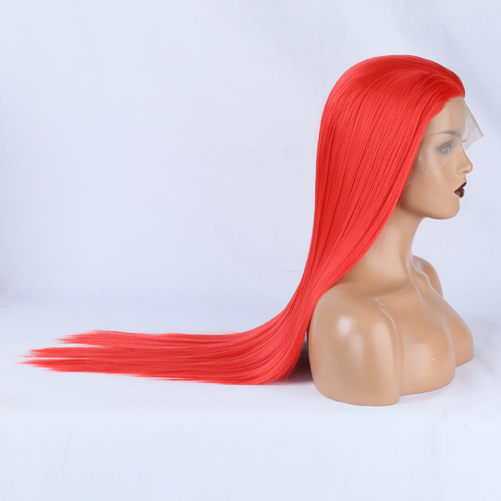 Ladies Red Wig Front Lace Large Lace Ladies Chemical Fiber Wig Headgear Lace wigs Long Straight Hair eprolo
