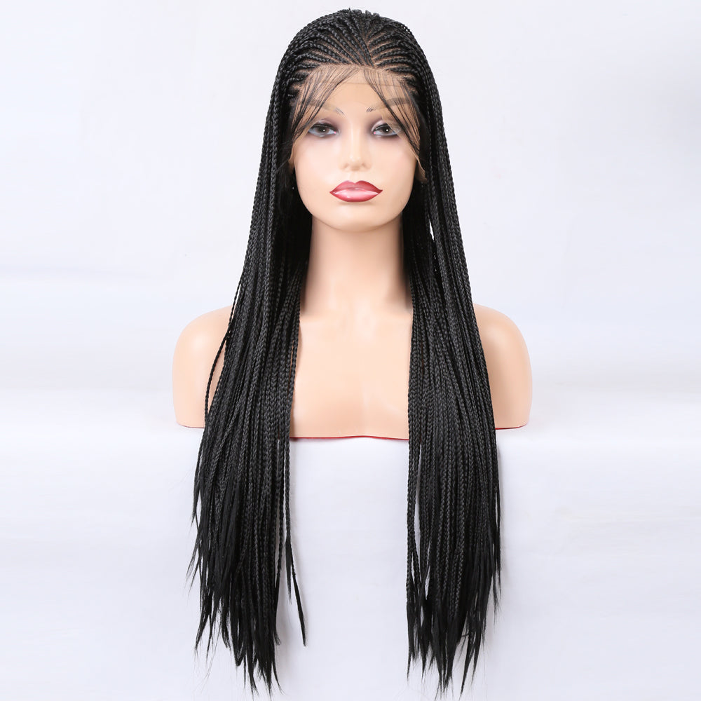 Perruque Front Lace Tressée - Cheveux Noires - Perruque Box Braid Synthétique Longue
