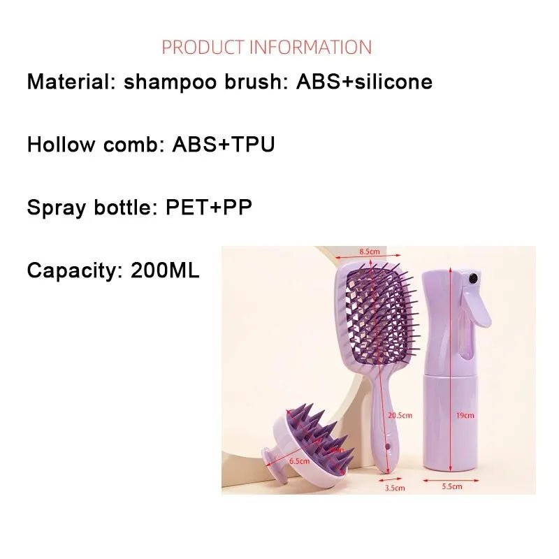 Hollow Comb Set With Spray Bottle 200ml Hair Care Product Set Silicone Shampoo Head Scalp Massage Brush eprolo