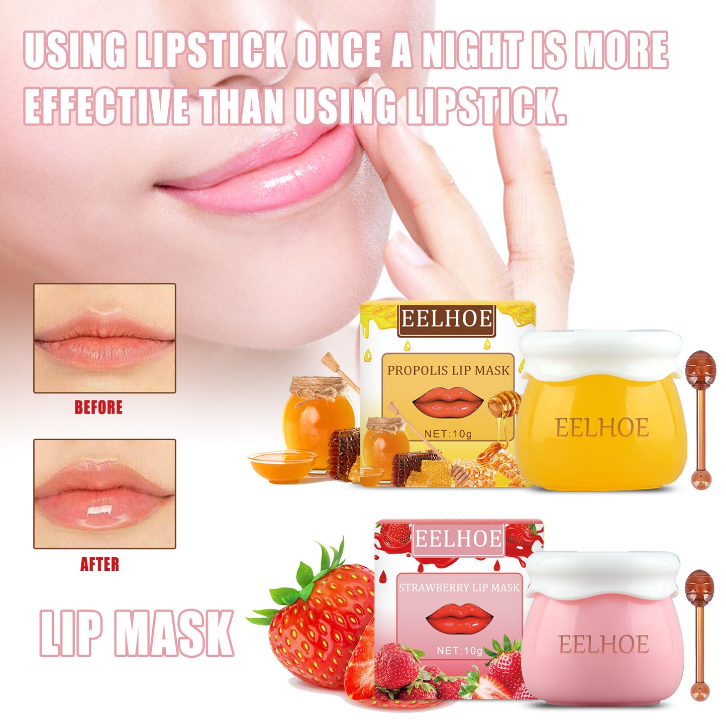 Strawberry Honey Lip Mask With Lip Brush Moisturizing Lip Mask Desalt Lip Color Moisturize Light Lip Lines Are Not Greasy And Easy To Absorb eprolo