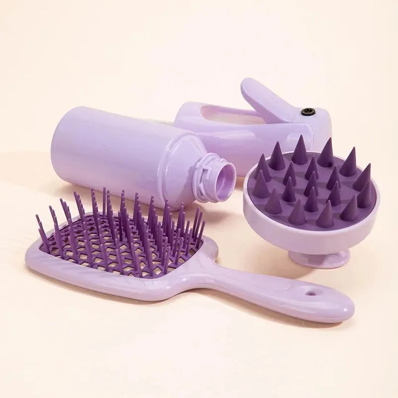 Hollow Comb Set With Spray Bottle 200ml Hair Care Product Set Silicone Shampoo Head Scalp Massage Brush eprolo