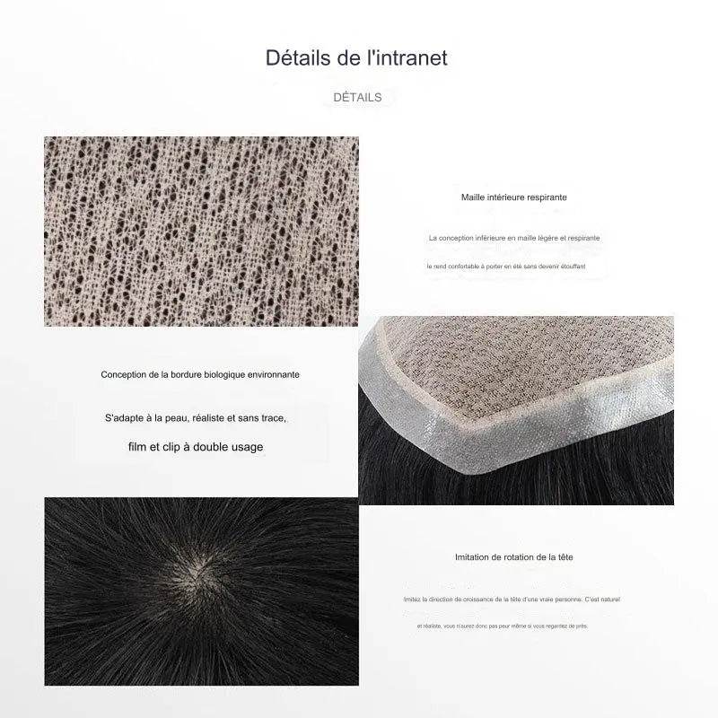 Cuir chevelu biologique Perruque Hommes Réédition Pièce Aiguille À Main Légère Et Respirante Pleine Main Tissée Cheveux Humains Pièce De Perruque - Afrotix