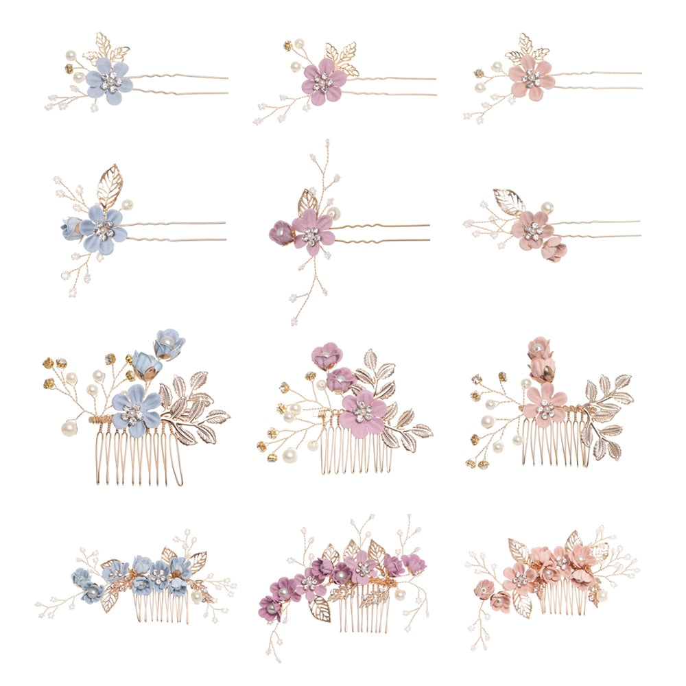 Peignes à cheveux de luxe à fleurs accessoires de cheveux de mariage, feuilles d'or,