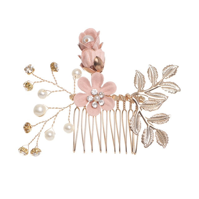 Peignes à cheveux de luxe à fleurs accessoires de cheveux de mariage, feuilles d'or,