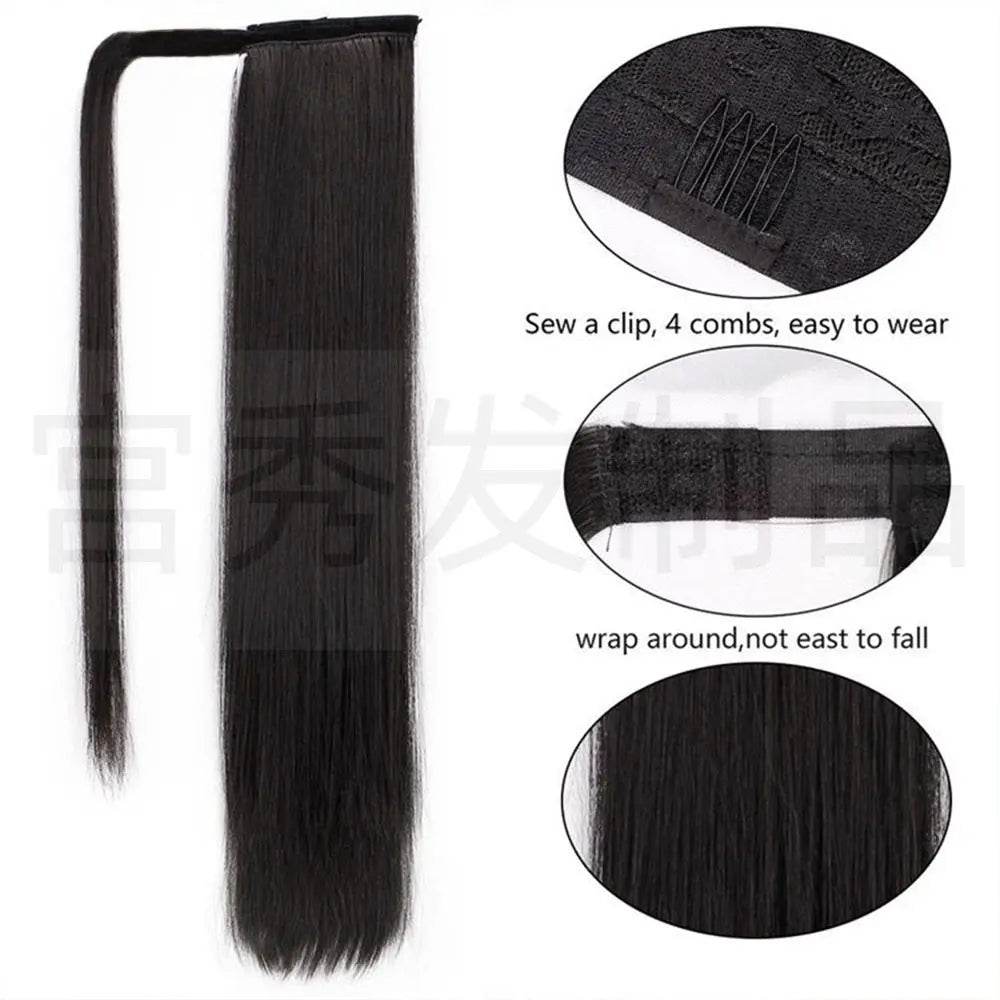 European And American Wig Ponytail Straight Hair Hair Extension Velcro Chemical Fiber Ponytail Female Fake Discovery Ponytail Hair - Afrotix