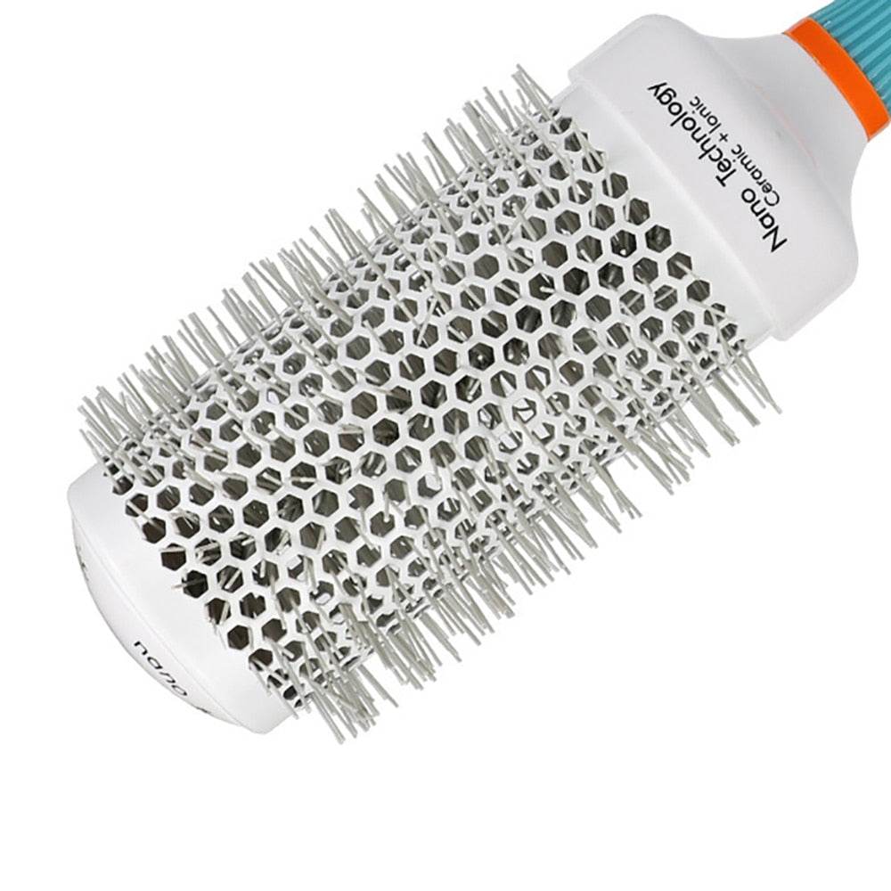 Brosse à Cheveux Professionnelle Ronde Bleue – Brosse Céramique Ionique pour Coiffure Salon - Afrotix