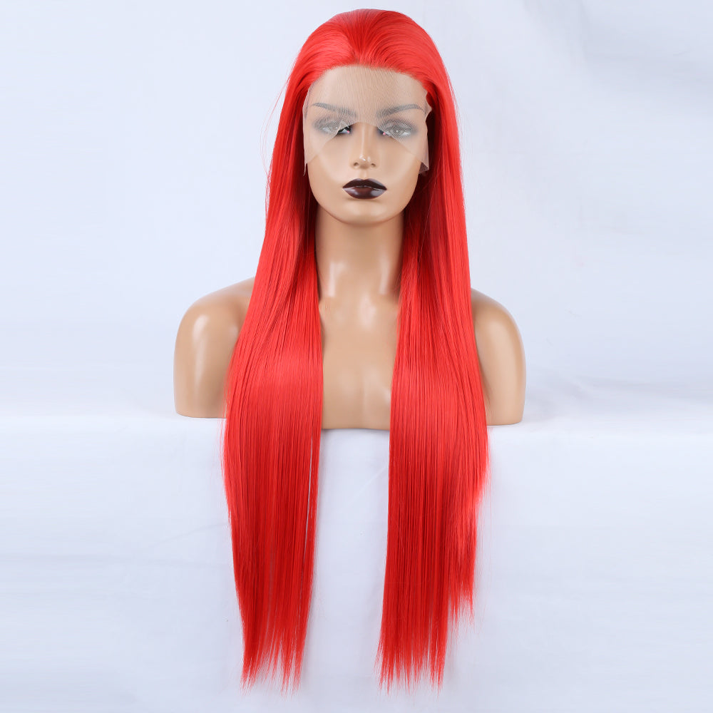 Ladies Red Wig Front Lace Large Lace Ladies Chemical Fiber Wig Headgear Lace wigs Long Straight Hair eprolo