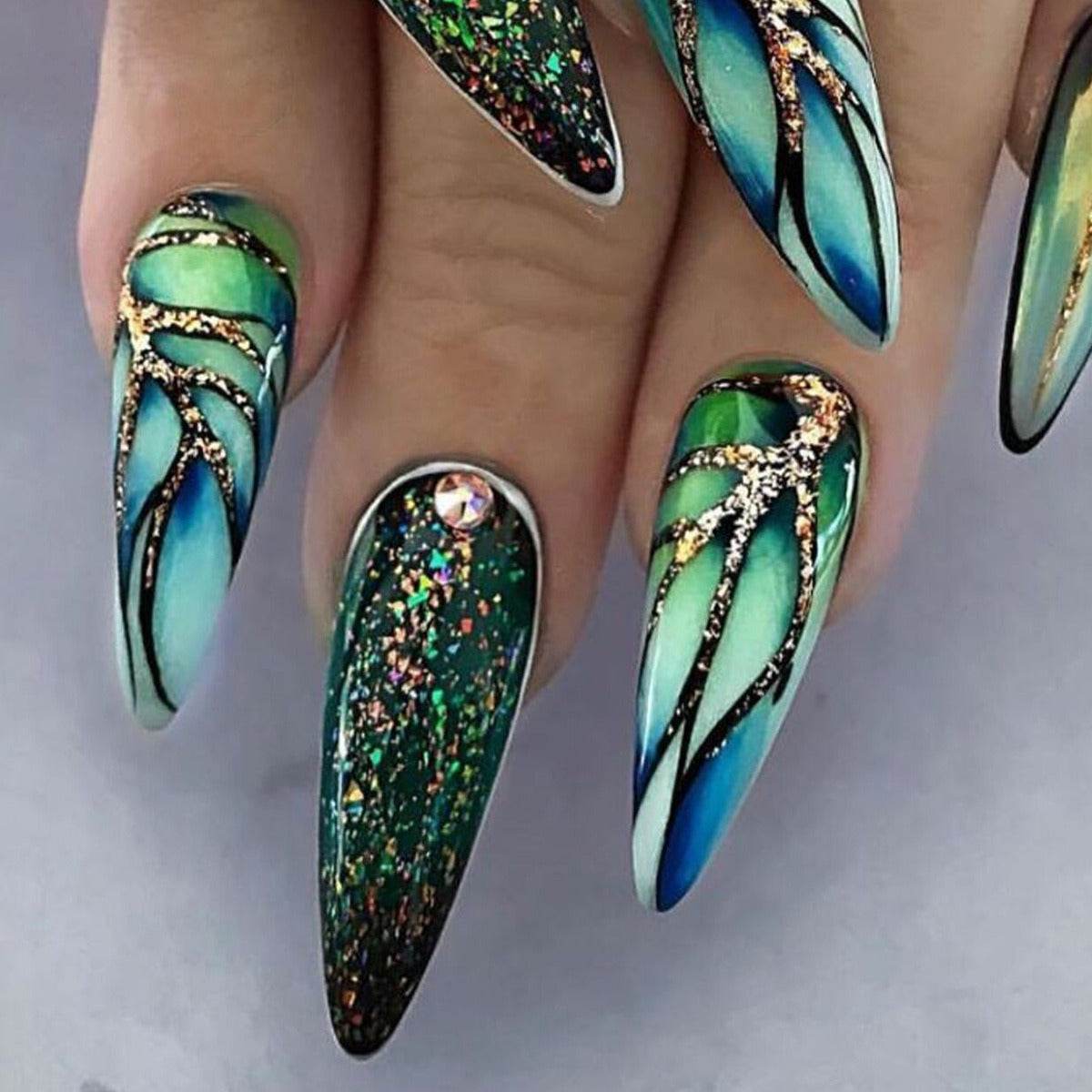 Nail Art Ongles en Amande Ongles Finis Ongles Portables Nail Art Mi-Long Patch Ins Style HOT GIRL, - Afrotix