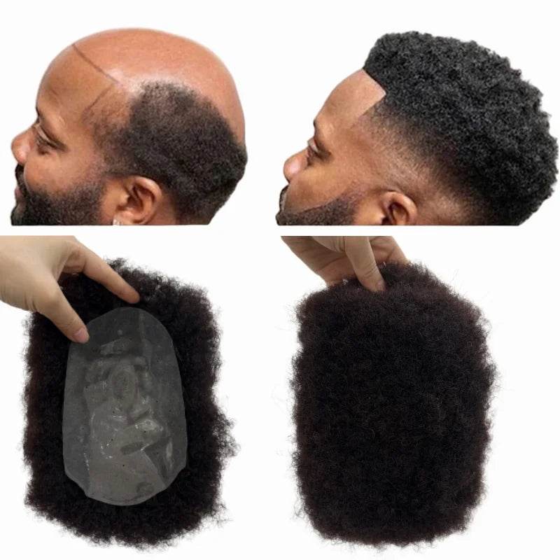 Hair Units For Black Men Hair Replacement System Thin PU Afro Toupee For African American Men European Human Hair Kinky Curly - Afrotix