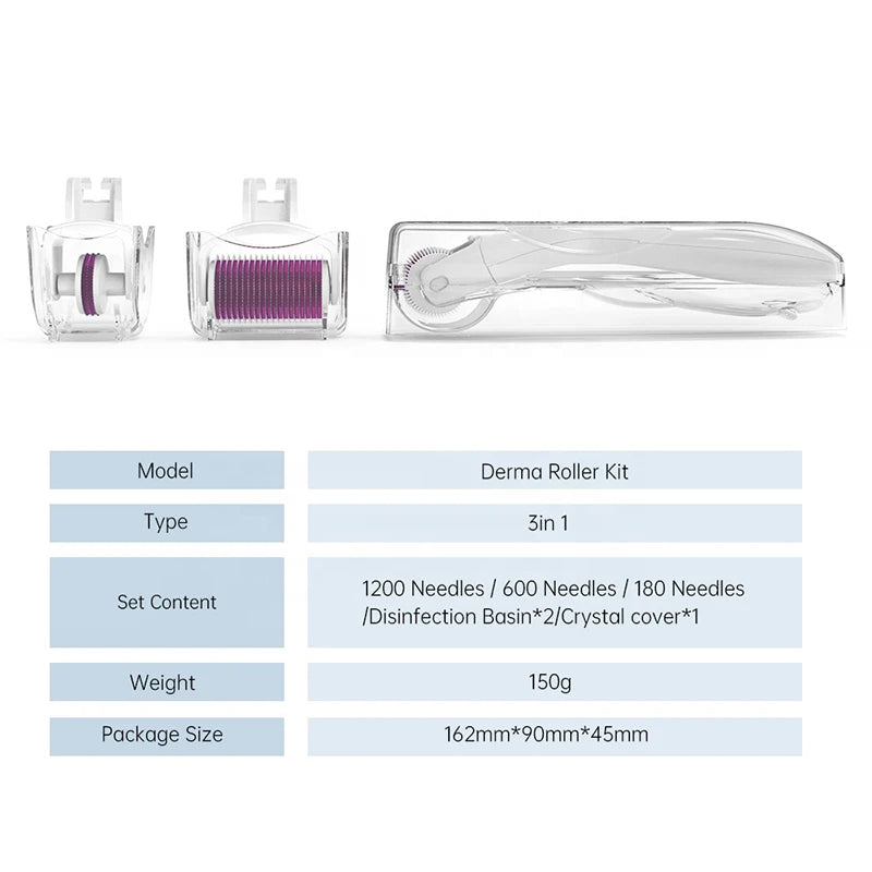 Serum Micro 3 in 1 Kit DRS Derma Roller 180 600 1200 Needles 3 Replacement Heads Microneedling Cosmetic Instrument eprolo