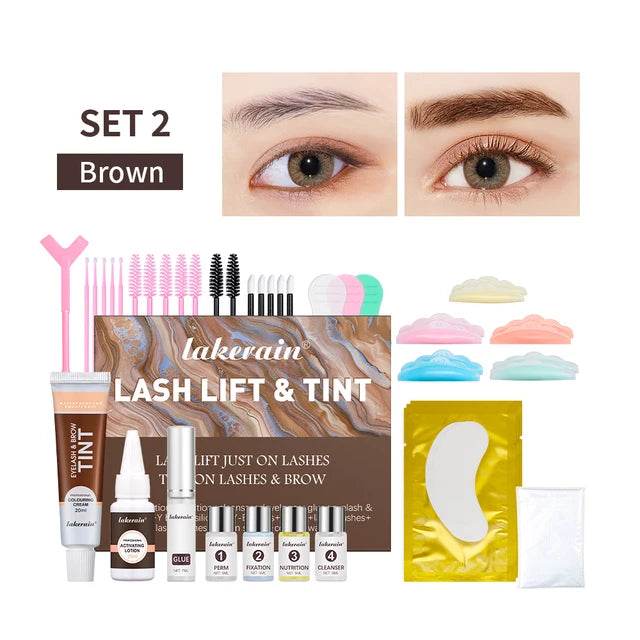 Lash Lift and Tint Kit Semi-permanent Brow 2 Colors Professional Brow Lamination Eyelash Lifting Perming Eyelash Eyebrow Makeup - Afrotix