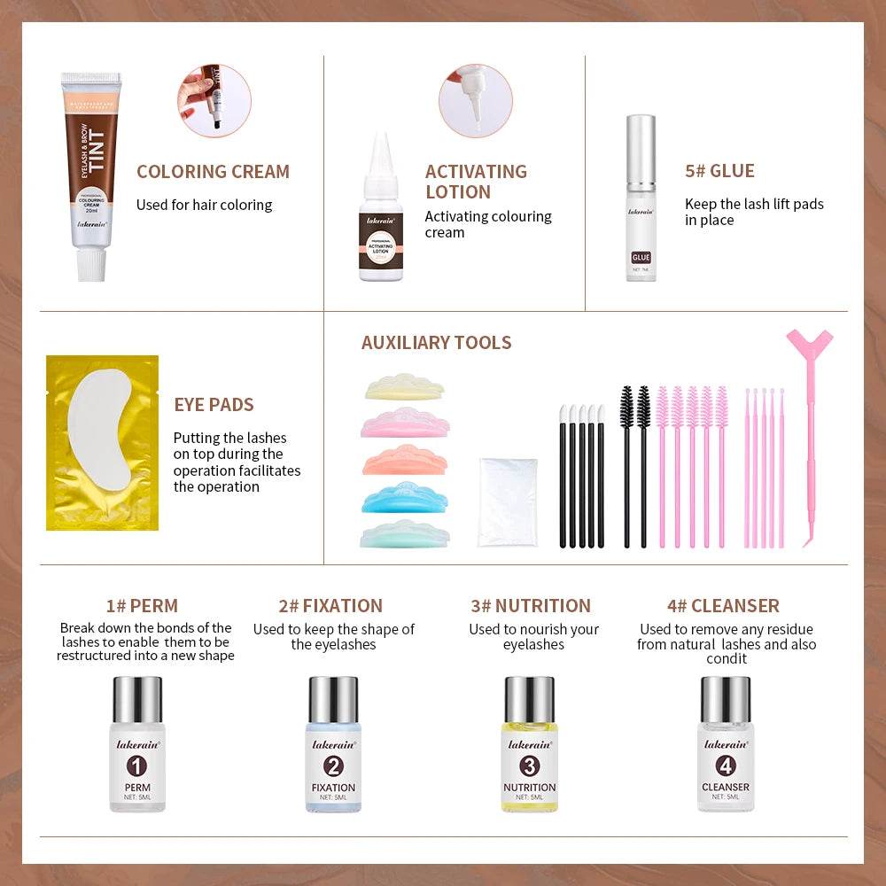Lash Lift and Tint Kit Semi-permanent Brow 2 Colors Professional Brow Lamination Eyelash Lifting Perming Eyelash Eyebrow Makeup - Afrotix