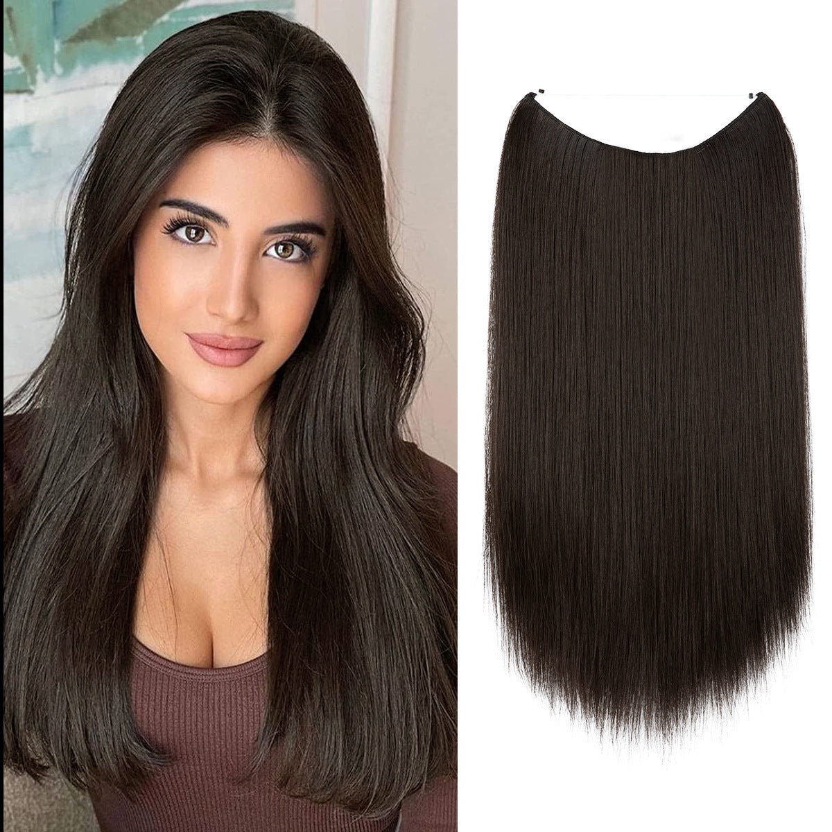 Wigs Women's Natural Wigs, One-piece Long Straight Hair, High-temperature Silk Fish Line Hair Extensions Afrotix