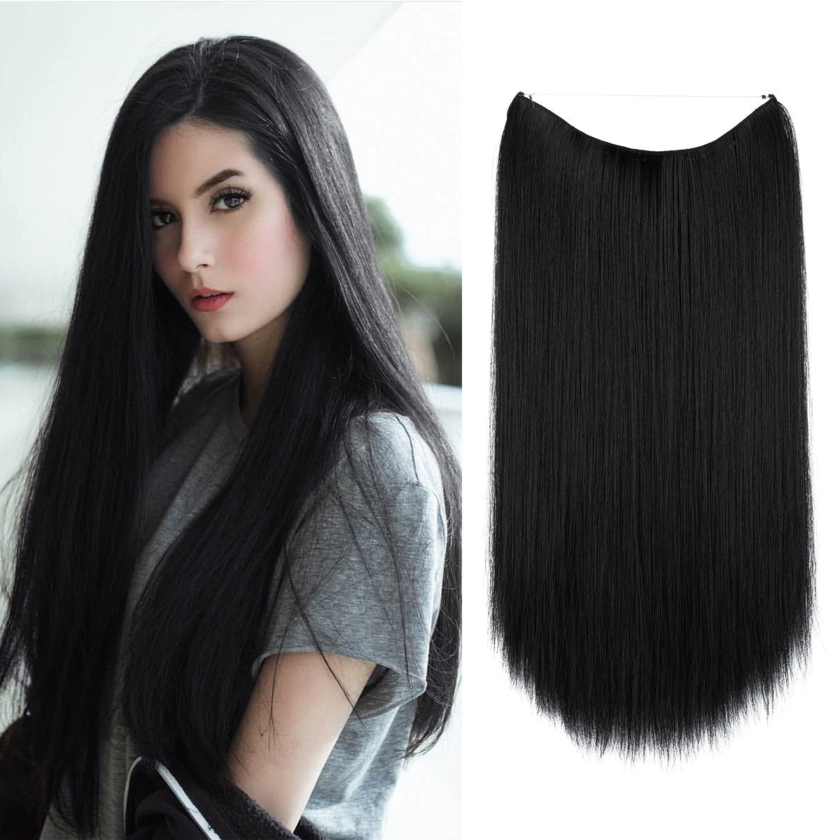 Wigs Women's Natural Wigs, One-piece Long Straight Hair, High-temperature Silk Fish Line Hair Extensions Afrotix