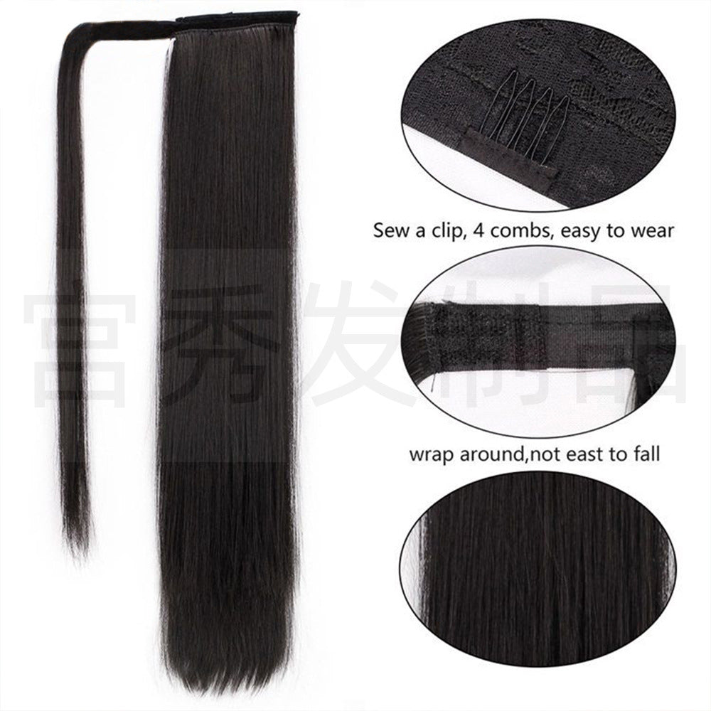 European And American Wig Ponytail Straight Hair Hair Extension Velcro Chemical Fiber Ponytail Female Fake Discovery Ponytail Hair - Afrotix