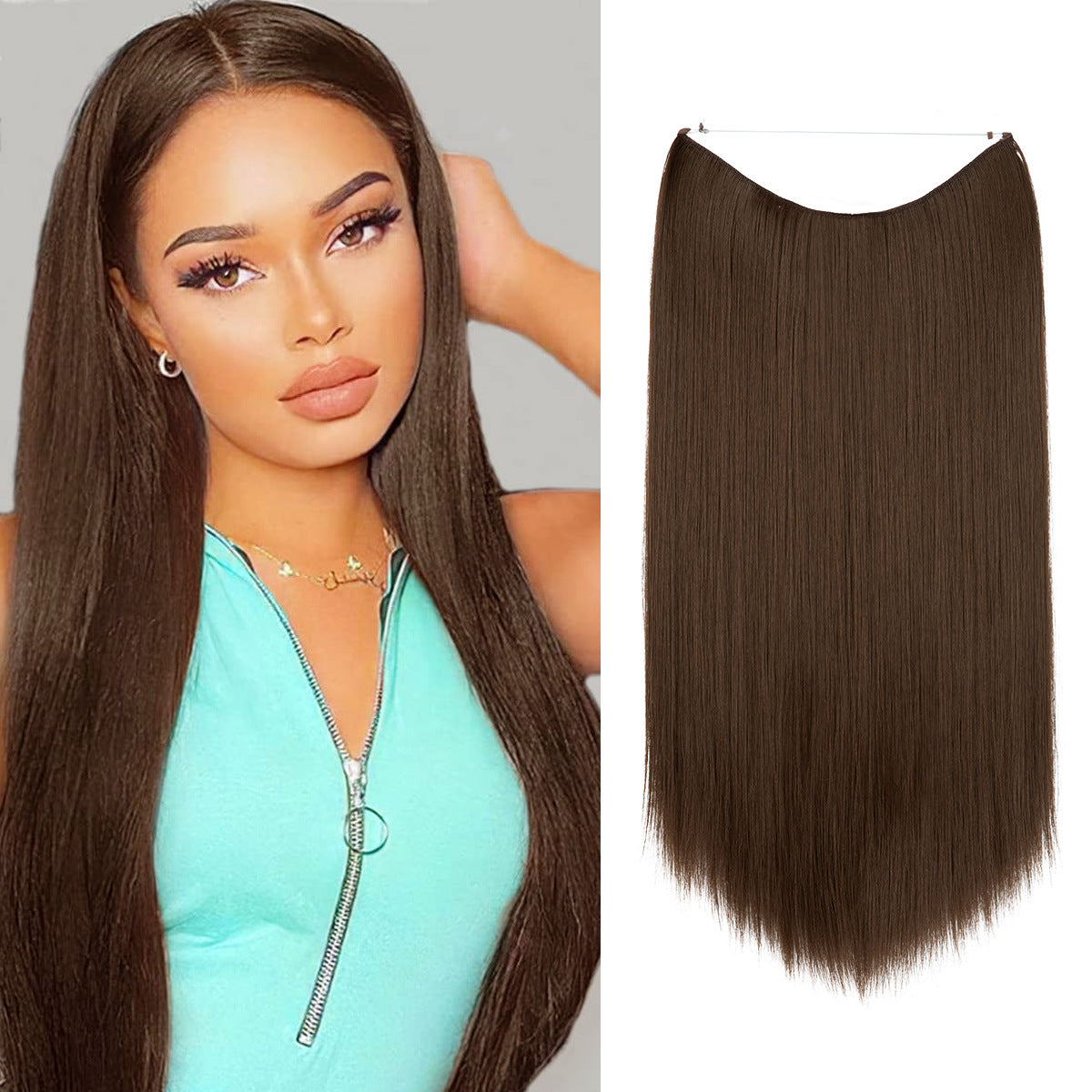 Wigs Women's Natural Wigs, One-piece Long Straight Hair, High-temperature Silk Fish Line Hair Extensions - Afrotix #