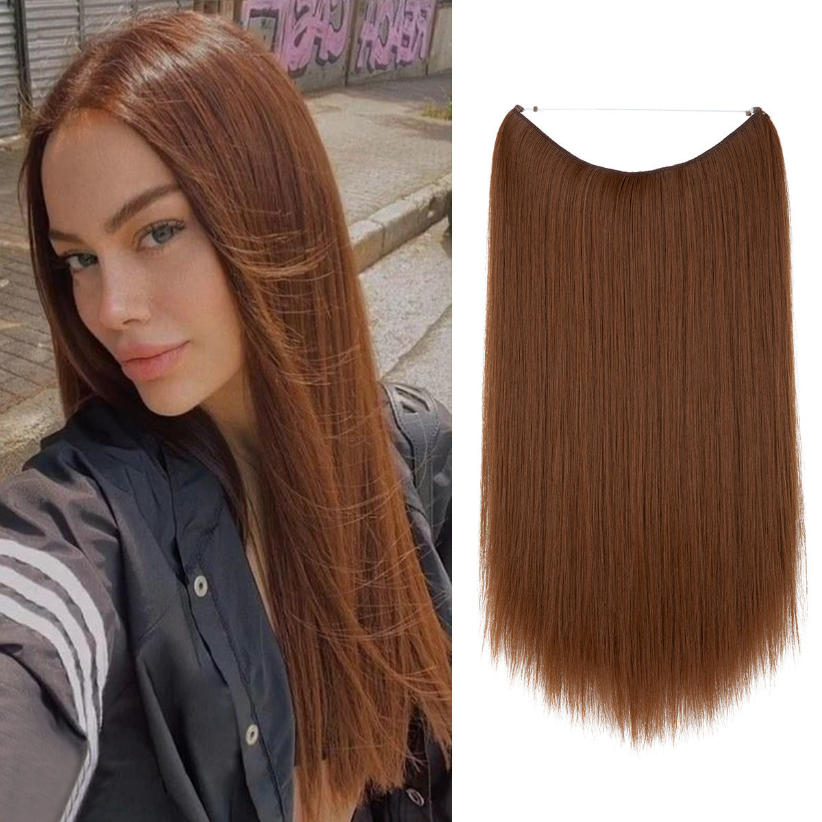 Wigs Women's Natural Wigs, One-piece Long Straight Hair, High-temperature Silk Fish Line Hair Extensions - Afrotix #