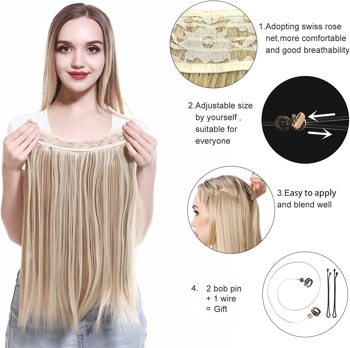 Wigs Women's Natural Wigs, One-piece Long Straight Hair, High-temperature Silk Fish Line Hair Extensions - Afrotix #
