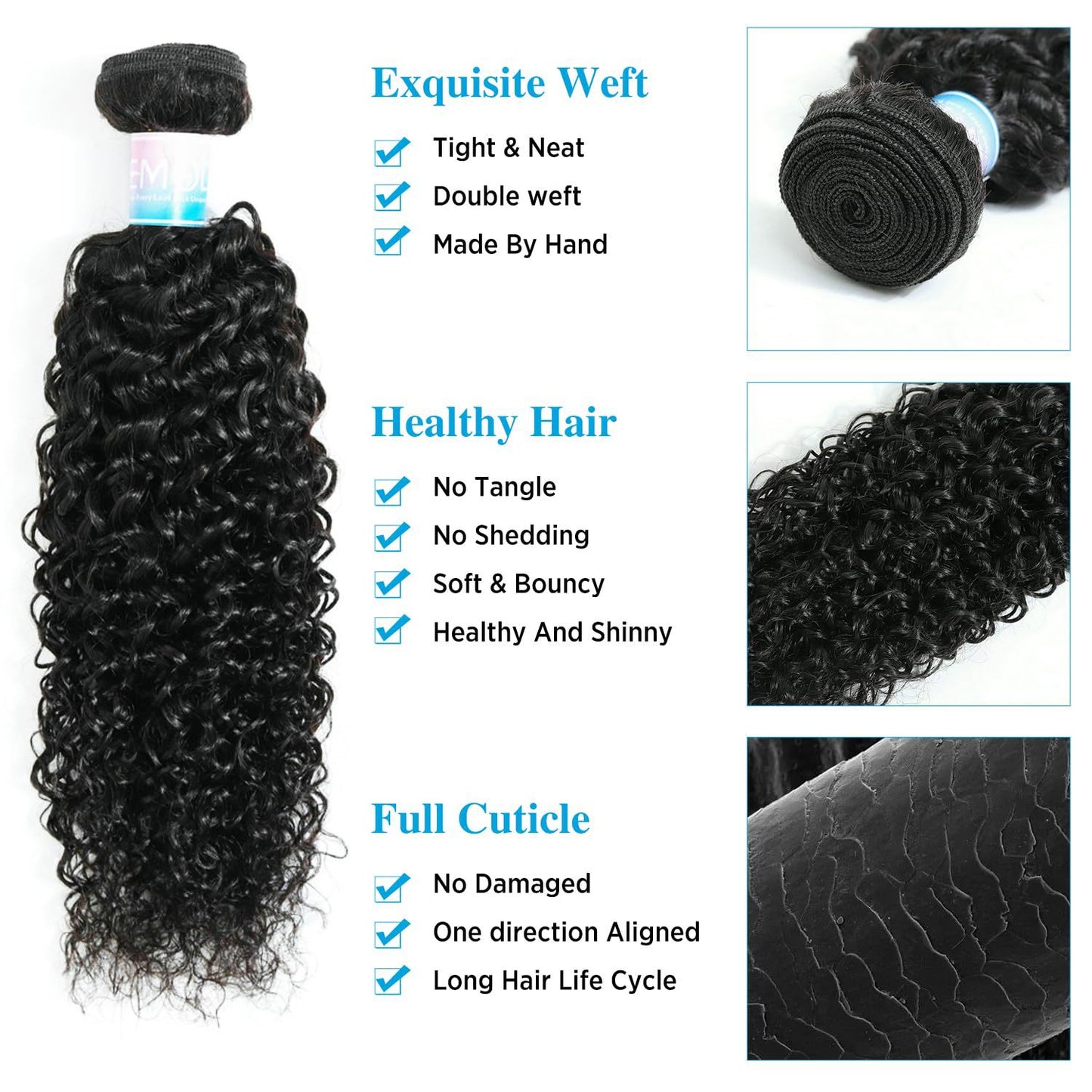 Tissage Cheveux Humains Kinky Curly - Qualité Premium 10A