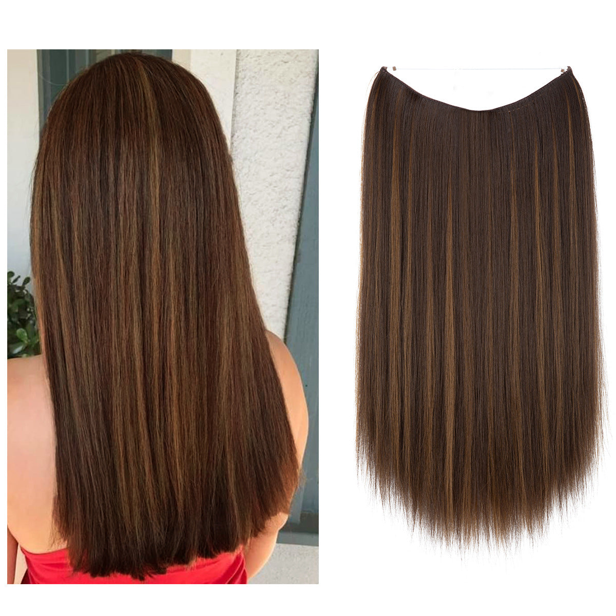 Wigs Women's Natural Wigs, One-piece Long Straight Hair, High-temperature Silk Fish Line Hair Extensions Afrotix