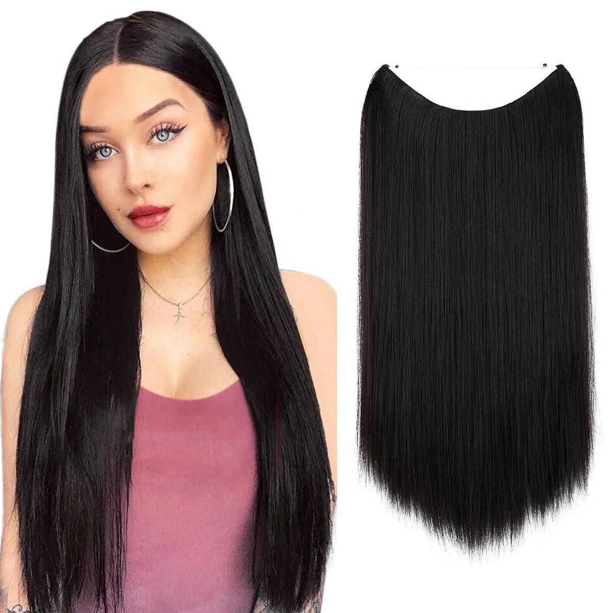 Wigs Women's Natural Wigs, One-piece Long Straight Hair, High-temperature Silk Fish Line Hair Extensions Afrotix