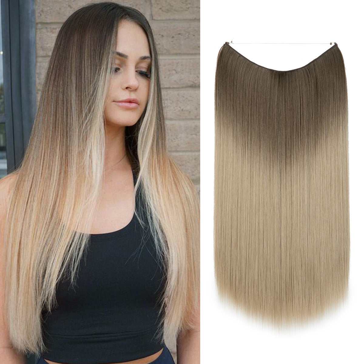 Wigs Women's Natural Wigs, One-piece Long Straight Hair, High-temperature Silk Fish Line Hair Extensions Afrotix