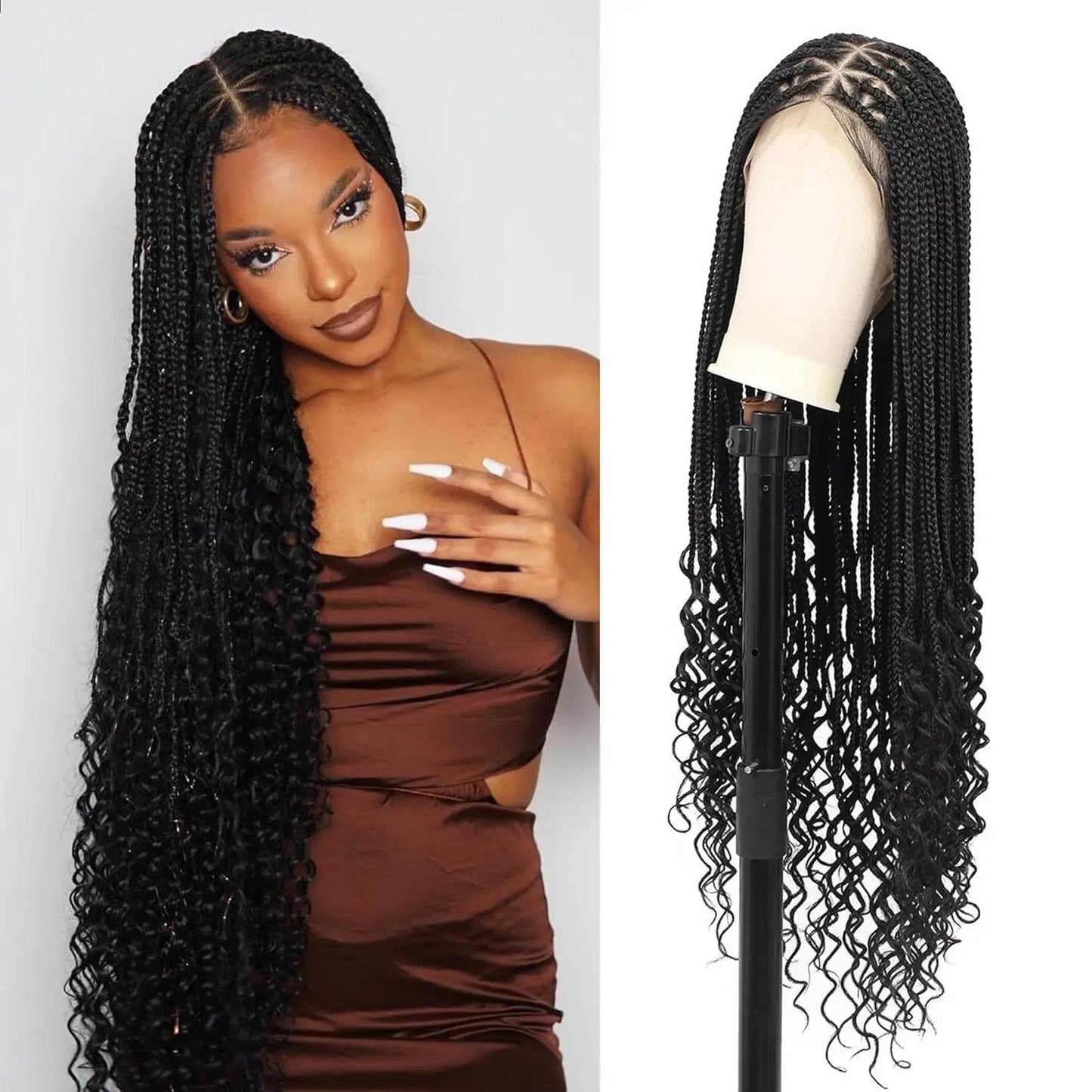 Perruque Full Lace avec Nattes à Trois Brins – Cheveux en Fibre - Afrotix